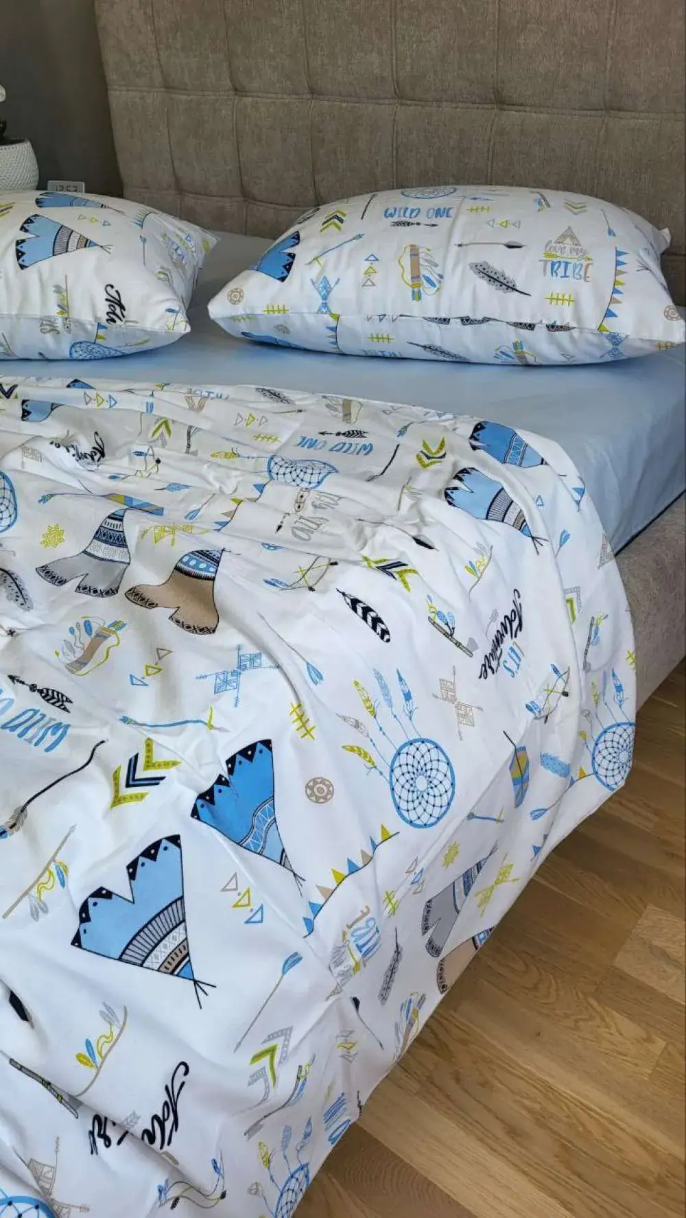 Дитяча постільна білизна з фланелі Вігвам/блакитний (6)