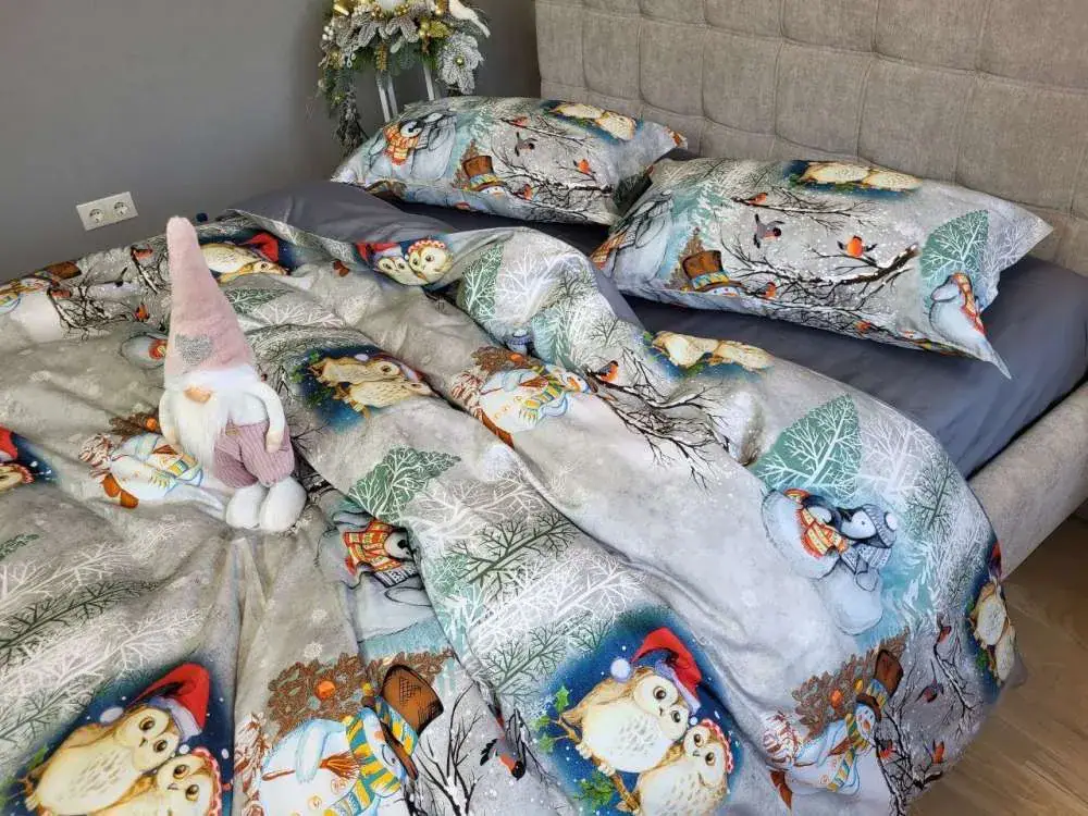 Елітна постільна білизна Сатин PREMIUM SNOWY FOREST двосторонні наволочка 50x70+5см (3)