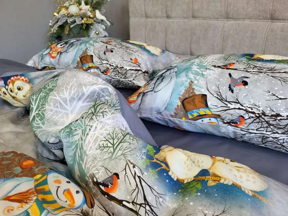 Елітна постільна білизна Сатин PREMIUM SNOWY FOREST двосторонні наволочка 50x70+5см (7)