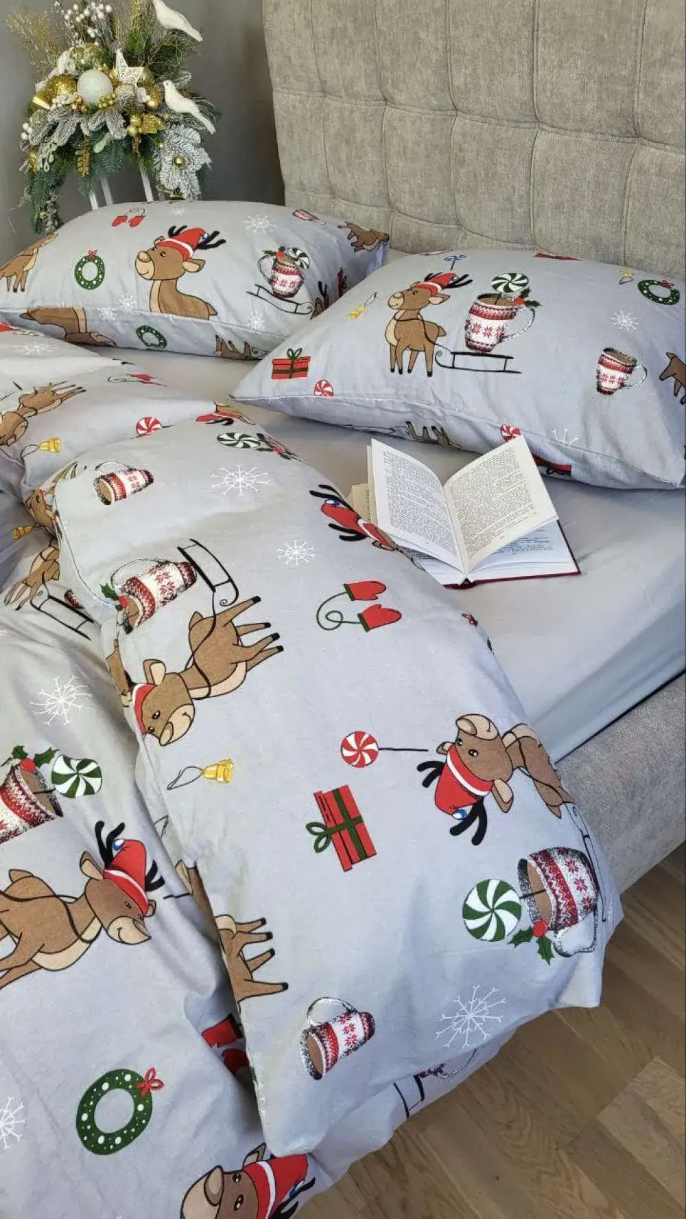 Комплект постільної білизни Помічники Санти/сірий, Turkish flannel (4)