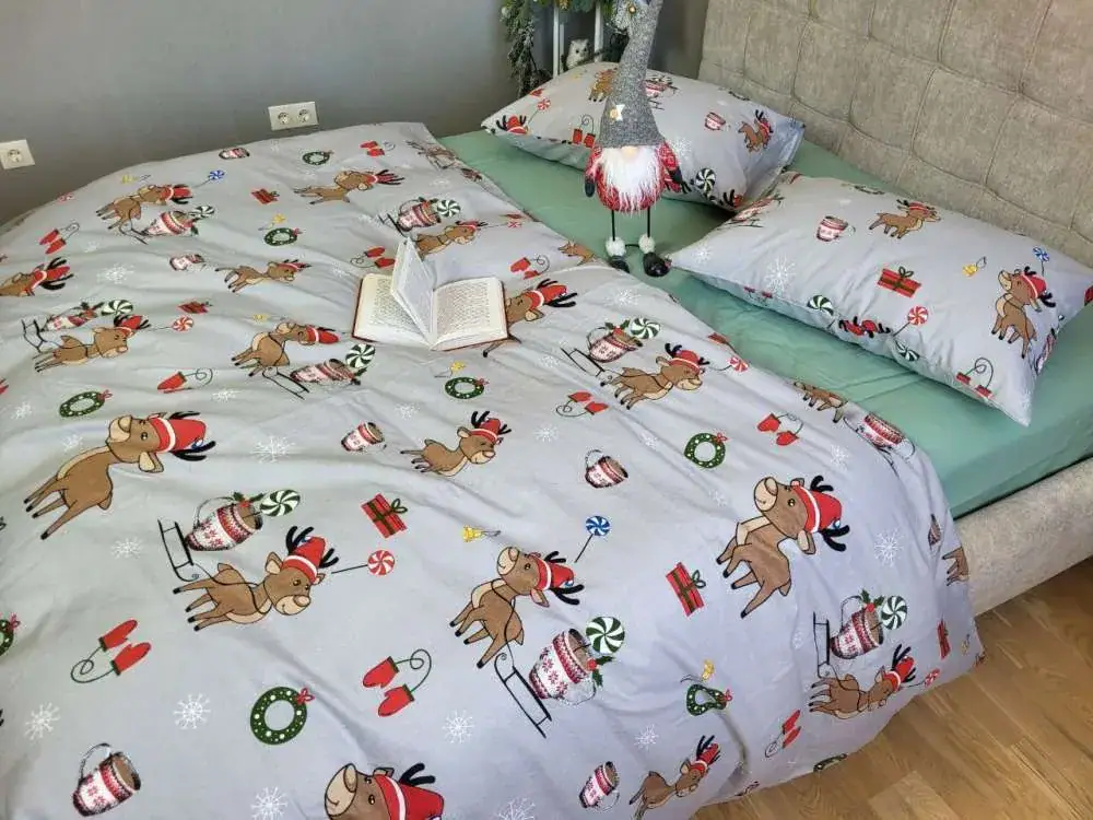Комплект постільної білизни з фланелі Turkish flannel Помічники Санти/полин (6)