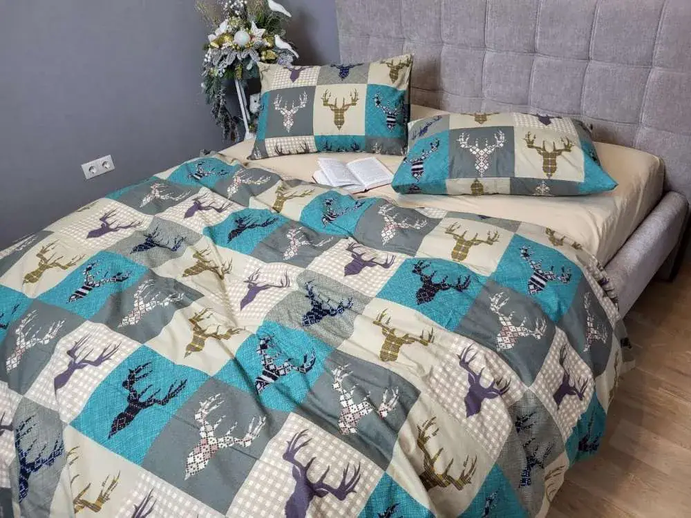 Комплект постільної білизни Трофей бірюза/св.беж, Turkish flannel (2)