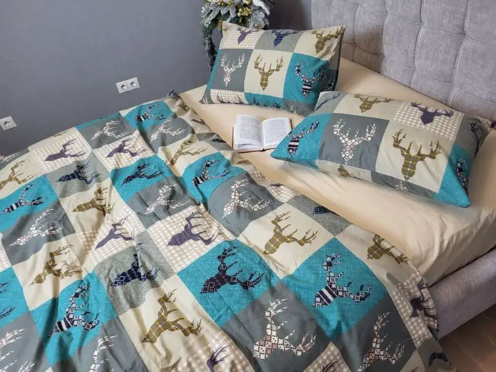 Комплект постільної білизни Трофей бірюза/св.беж, Turkish flannel (3)