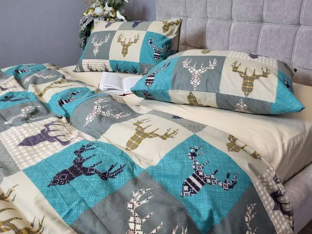 Комплект постільної білизни Трофей бірюза/св.беж, Turkish flannel (5)