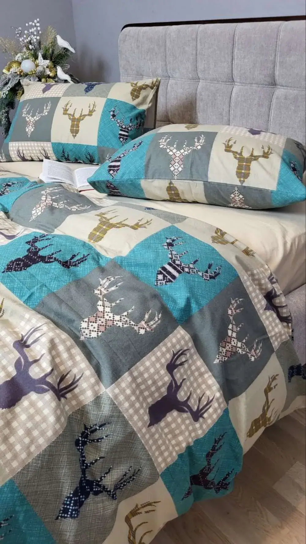 Комплект постільної білизни Трофей бірюза/св.беж, Turkish flannel (6)