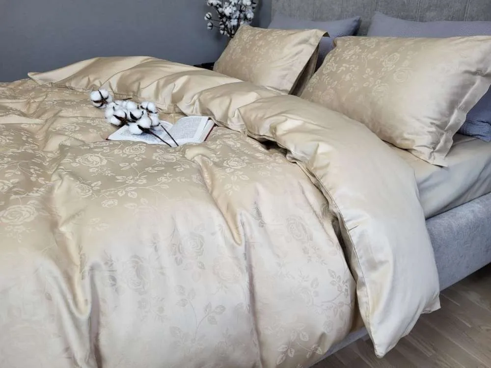 Элитное постельное белье из сатина JACQUARD, ROSE BEIGE (2)