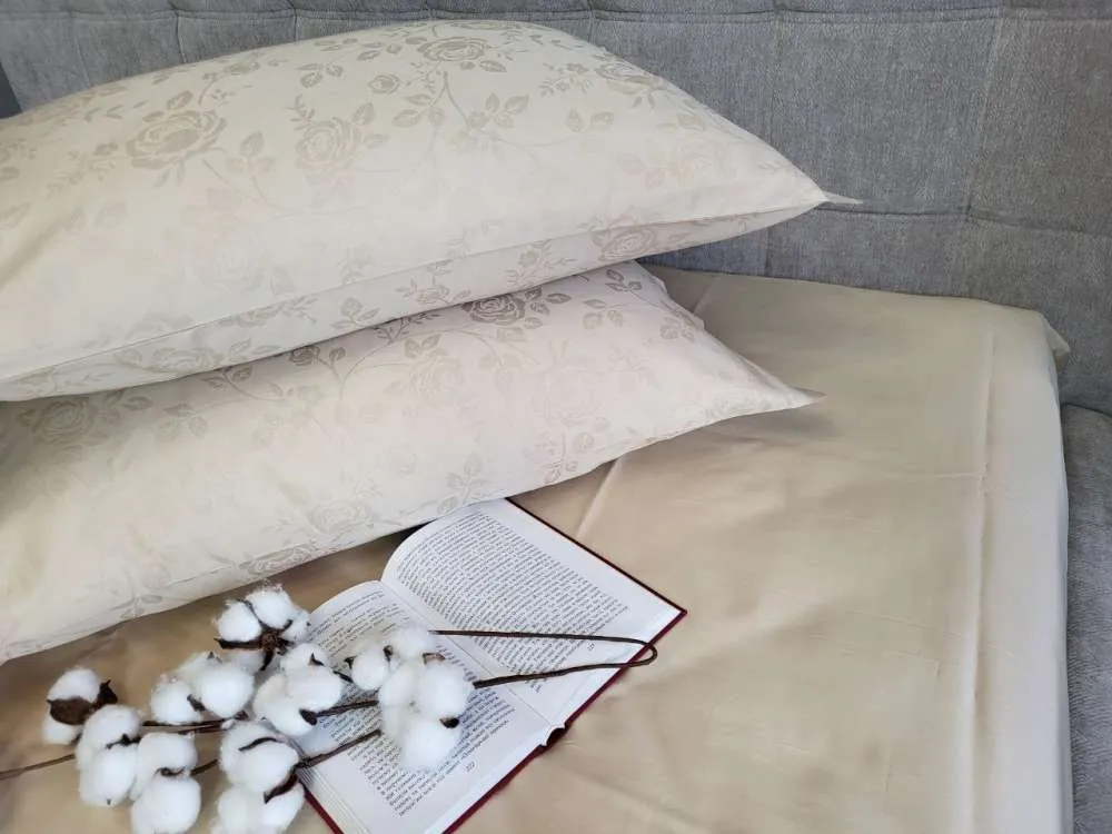 Элитное постельное белье из сатина JACQUARD, ROSE BEIGE (5)