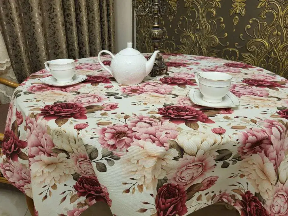 Кругла скатертина Півонія для кухні (2)
