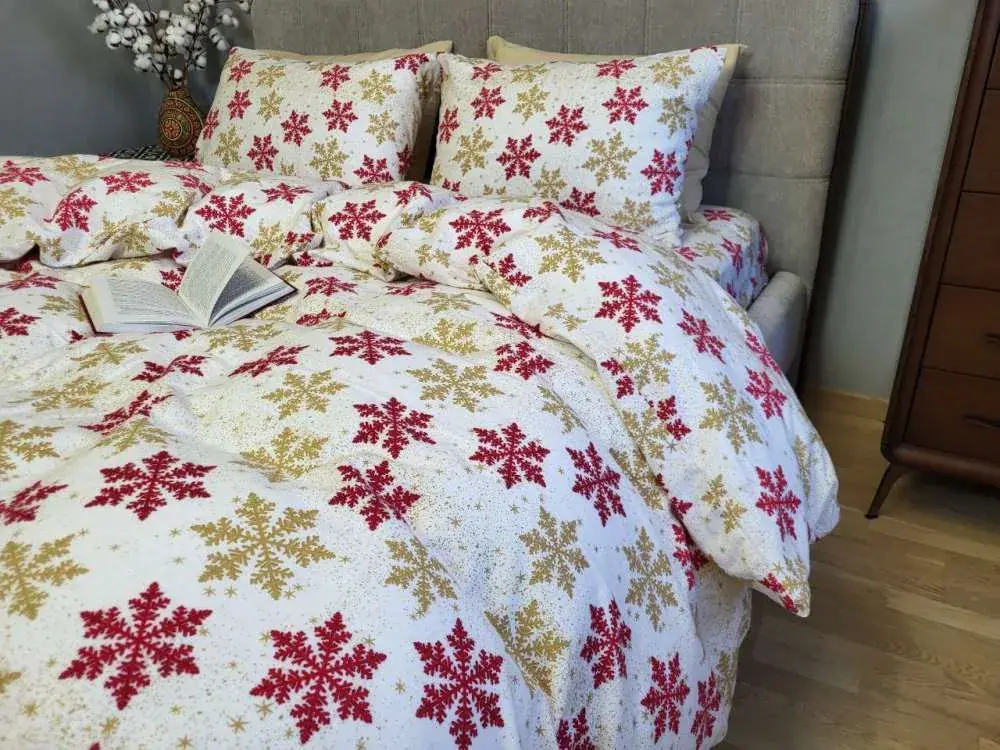 Комплект постільної білизни Сніжинка жовта з фланелі Turkish flannel (2)