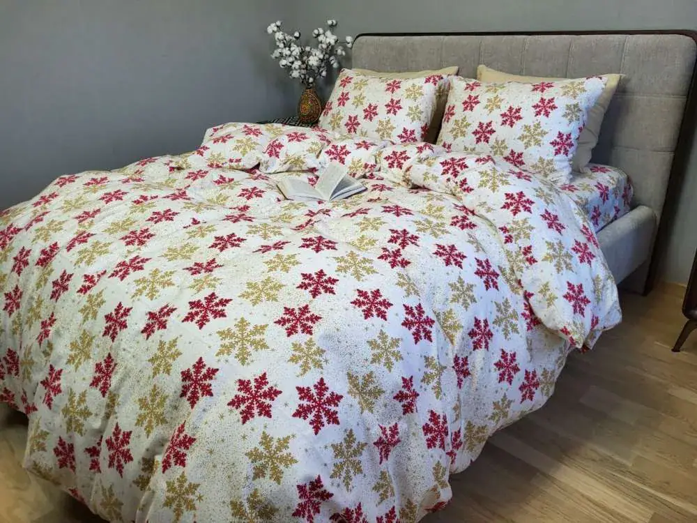 Комплект постільної білизни Сніжинка жовта з фланелі Turkish flannel (5)