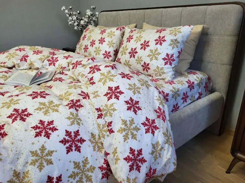 Комплект постільної білизни Сніжинка жовта з фланелі Turkish flannel (6)