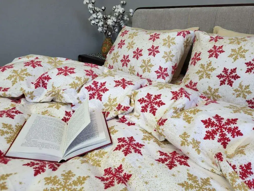 Комплект постільної білизни Сніжинка жовта з фланелі Turkish flannel (7)