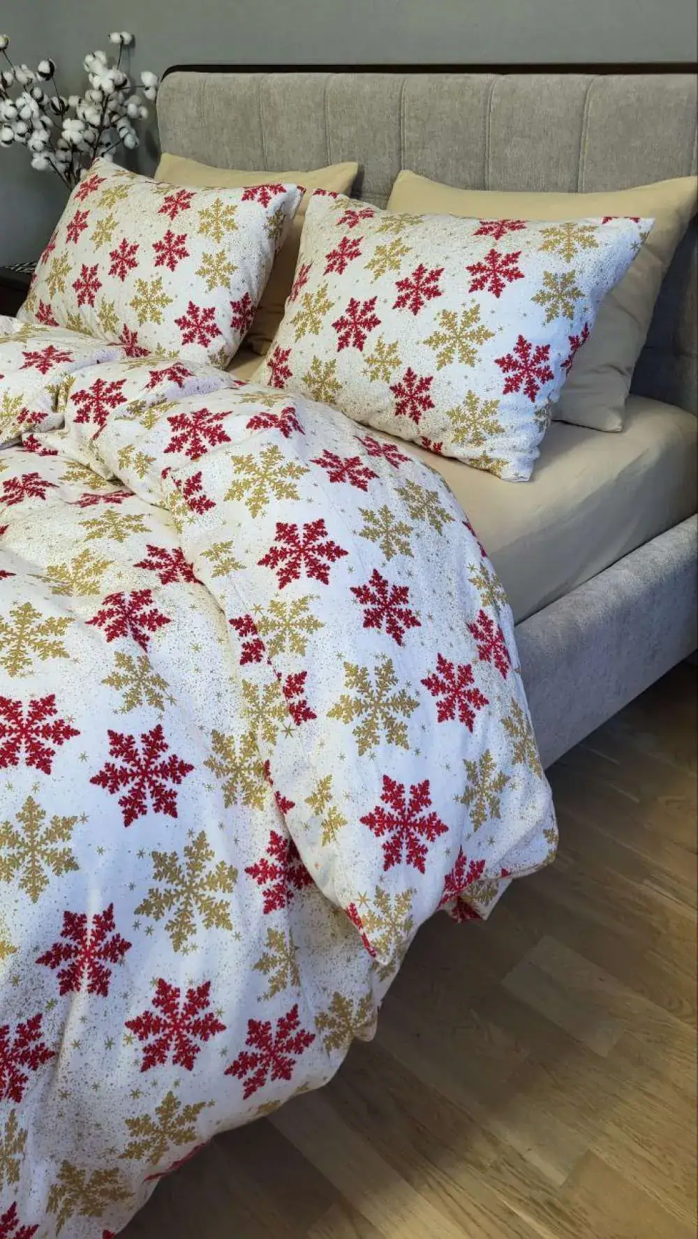 Комплект постельного белья Снежинка желт./бежевый песок, Turkish flannel (6)