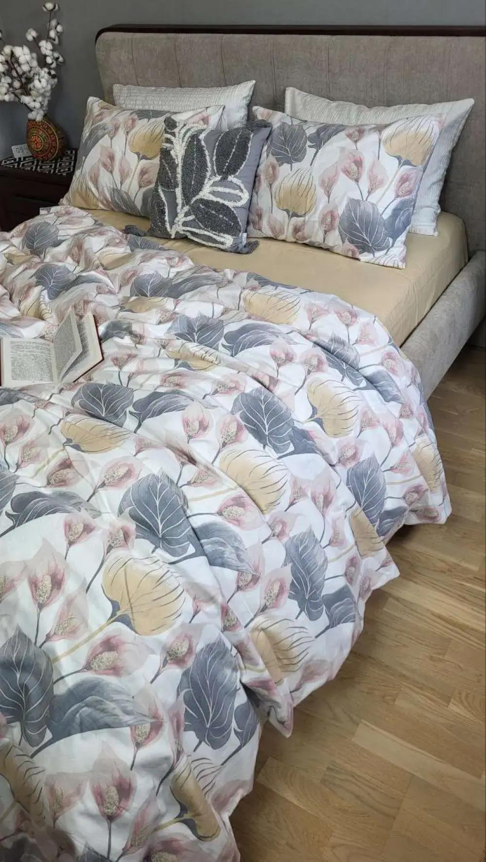 Комплект постільної білизни фланель Turkish flannel Антуріум/бежевий пісок (7)