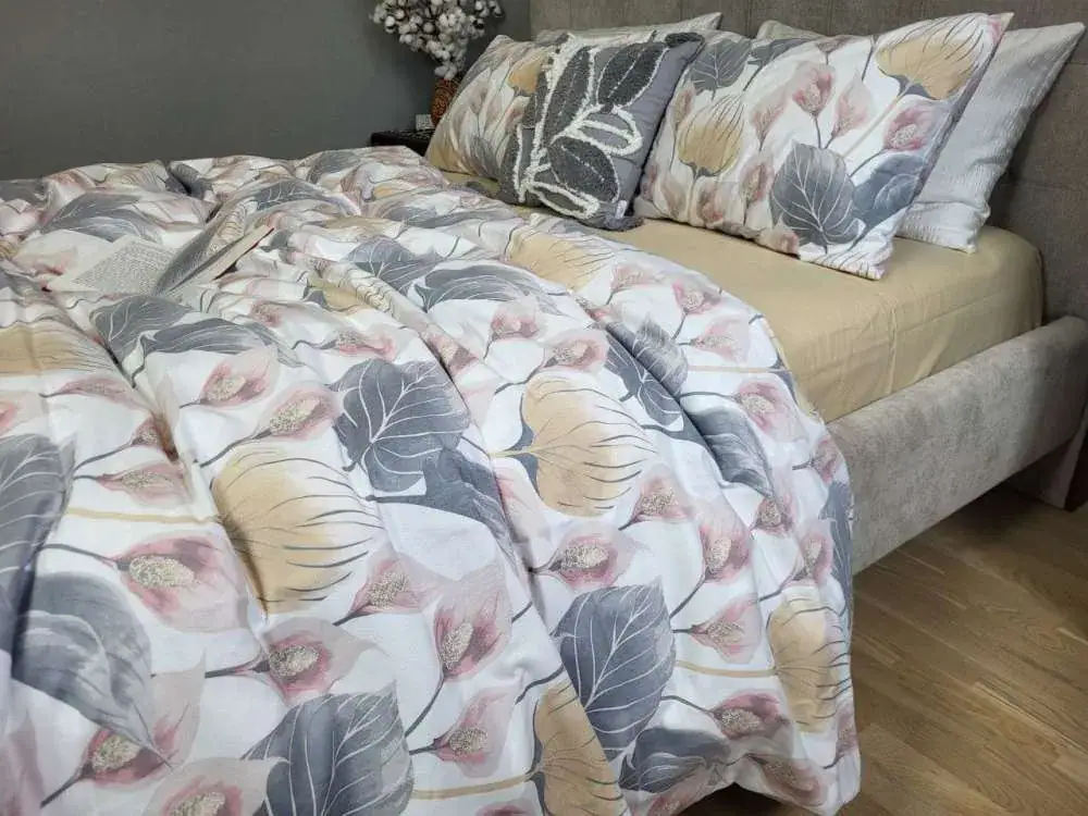 Комплект постільної білизни фланель Turkish flannel Антуріум/бежевий пісок (8)
