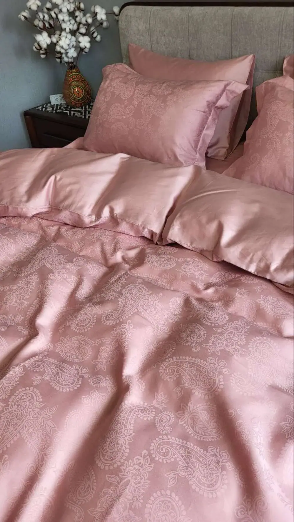 Премиальное постельное белье сатин Jacquard Paisley Powder (4)