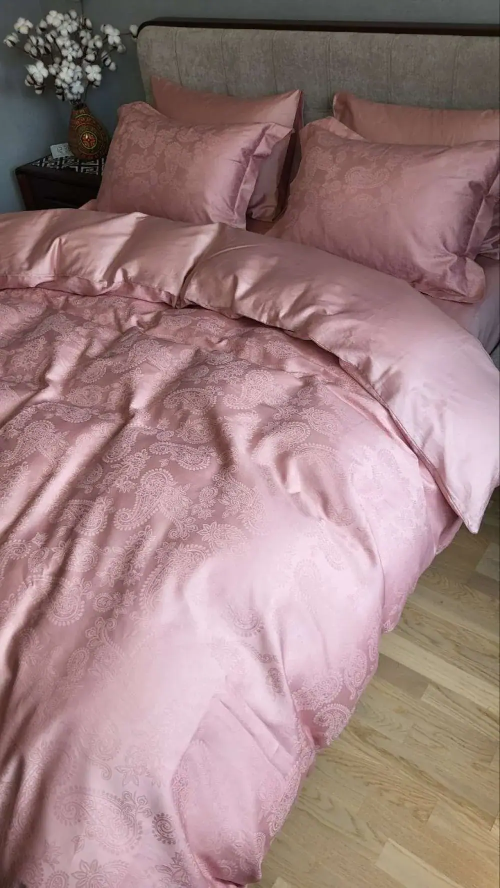 Премиальное постельное белье сатин Jacquard Paisley Powder (6)