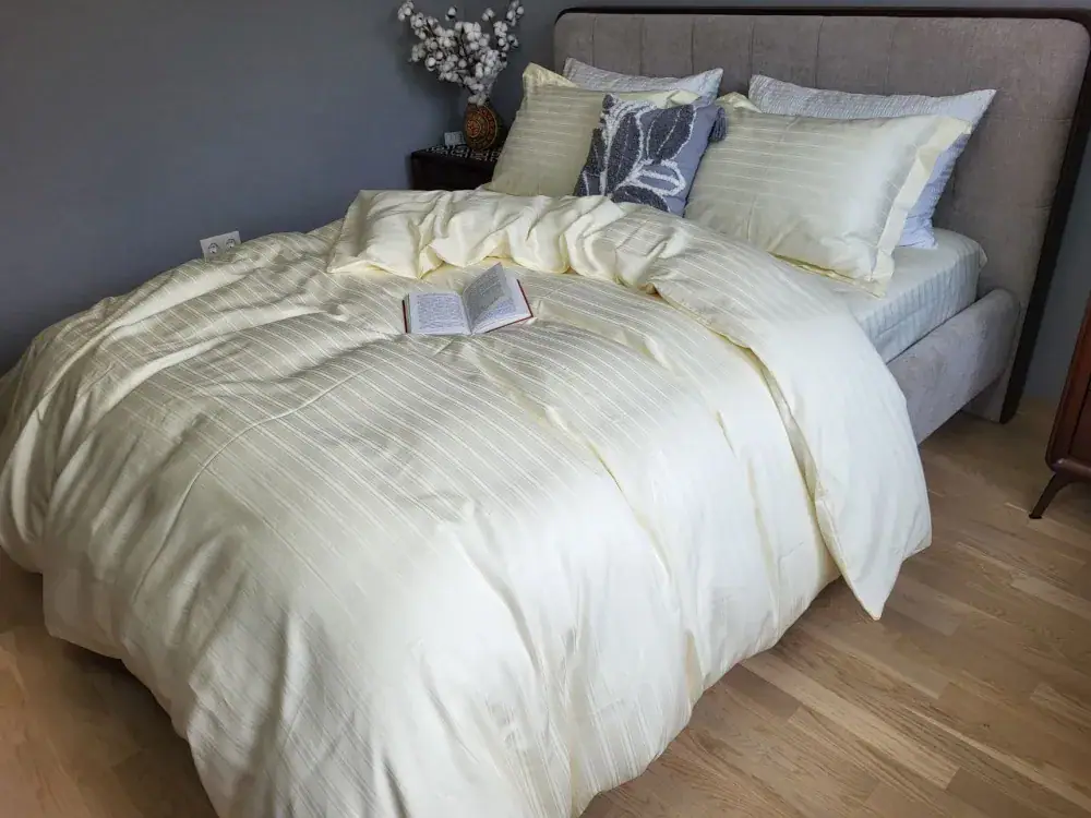 Елітна постільна білизна сатин мульти-страйп MULTI stripe IVORY MILK (4)