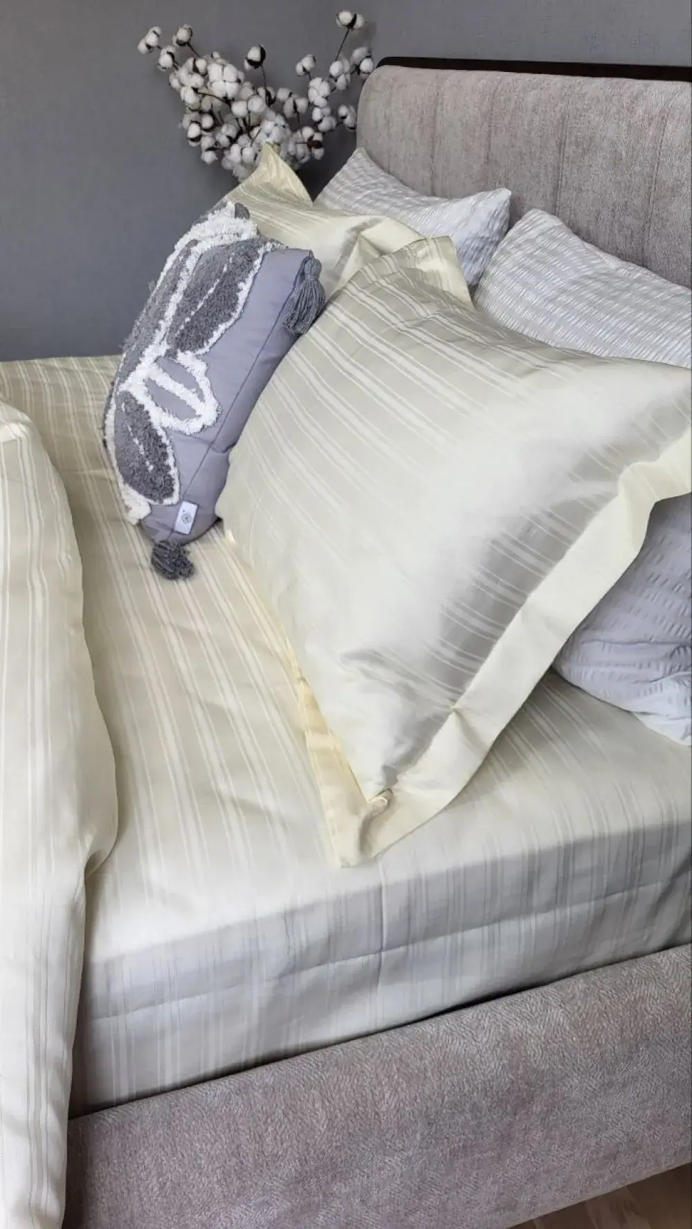 Елітна постільна білизна сатин мульти-страйп MULTI stripe IVORY MILK (7)