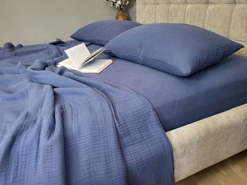 Элитный комплект постельного белья NAVY BLUE, MUSLIN (4)