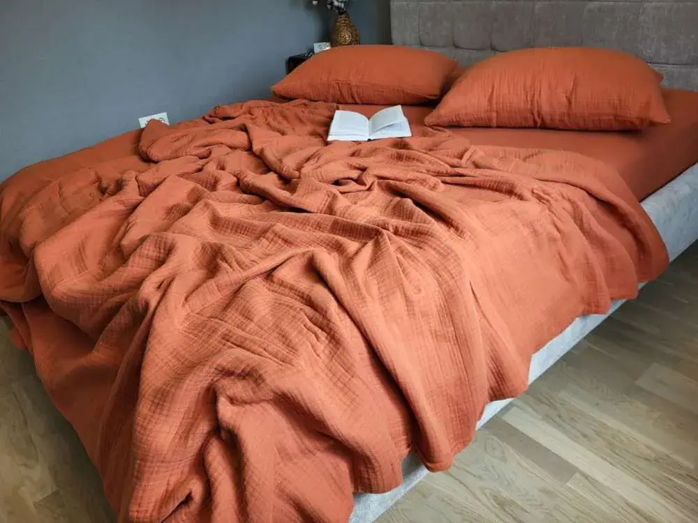 Елітна постільна білизна SHINE TERRACOTTA з мусліну (2)