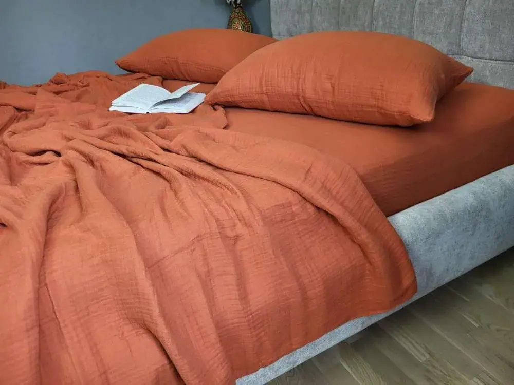 Елітна постільна білизна SHINE TERRACOTTA з мусліну (4)