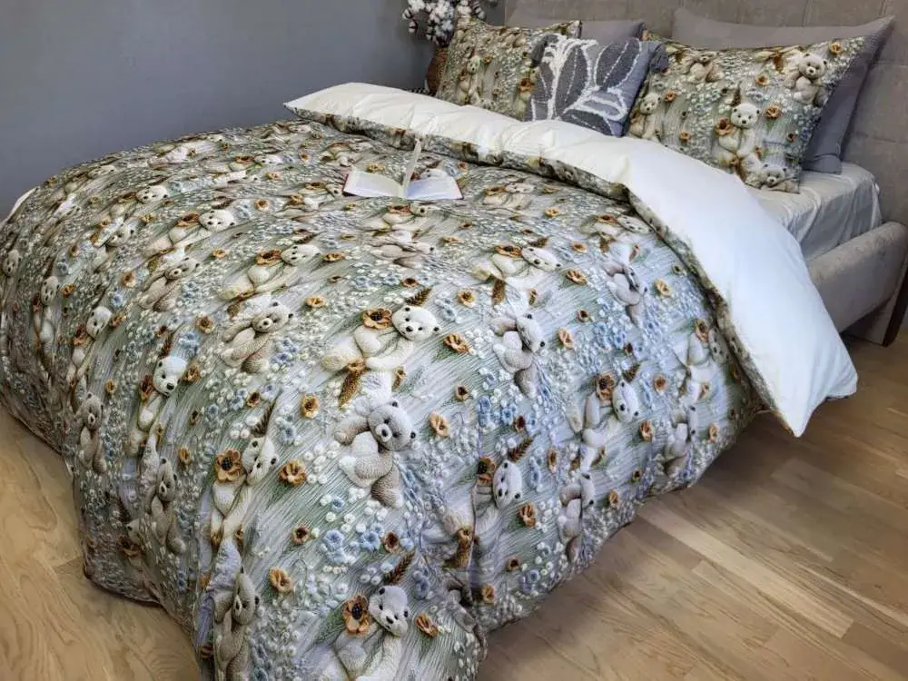 Комплект постільної білизни Digital Cotton 5D Ведмедики плюшеві молочні (2)