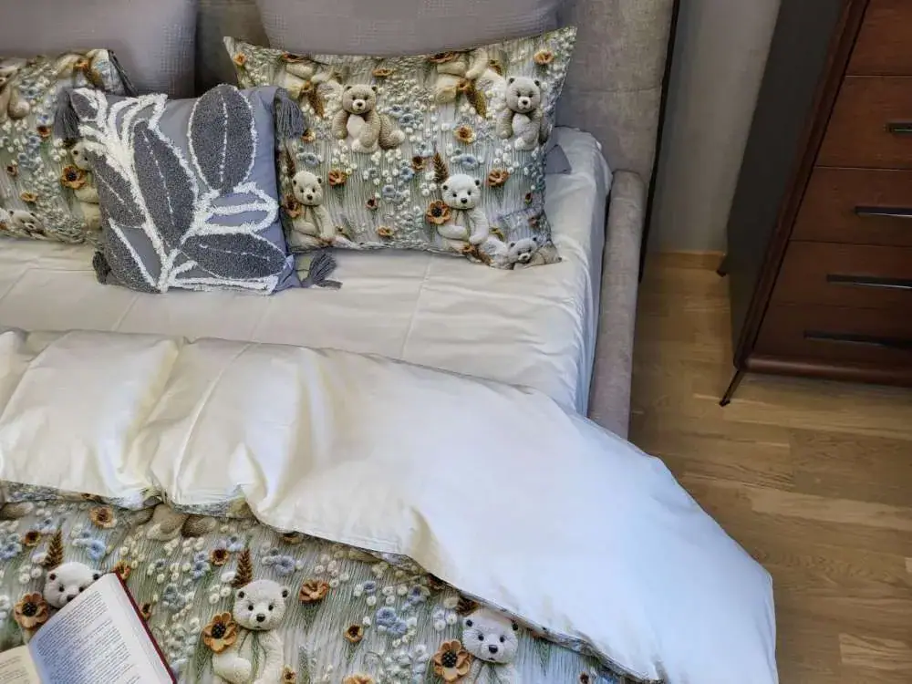 Комплект постільної білизни Digital Cotton 5D Ведмедики плюшеві молочні (3)