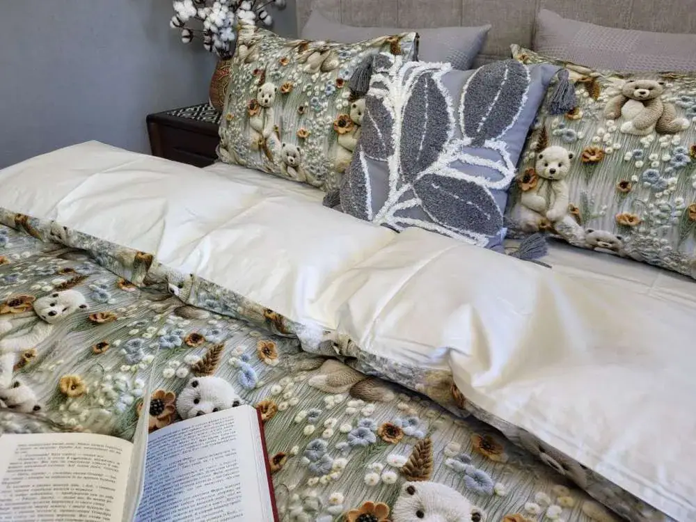 Комплект постільної білизни Digital Cotton 5D Ведмедики плюшеві молочні (4)