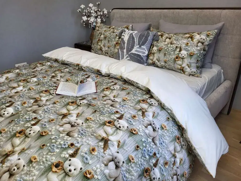 Комплект постільної білизни Digital Cotton 5D Ведмедики плюшеві молочні (5)