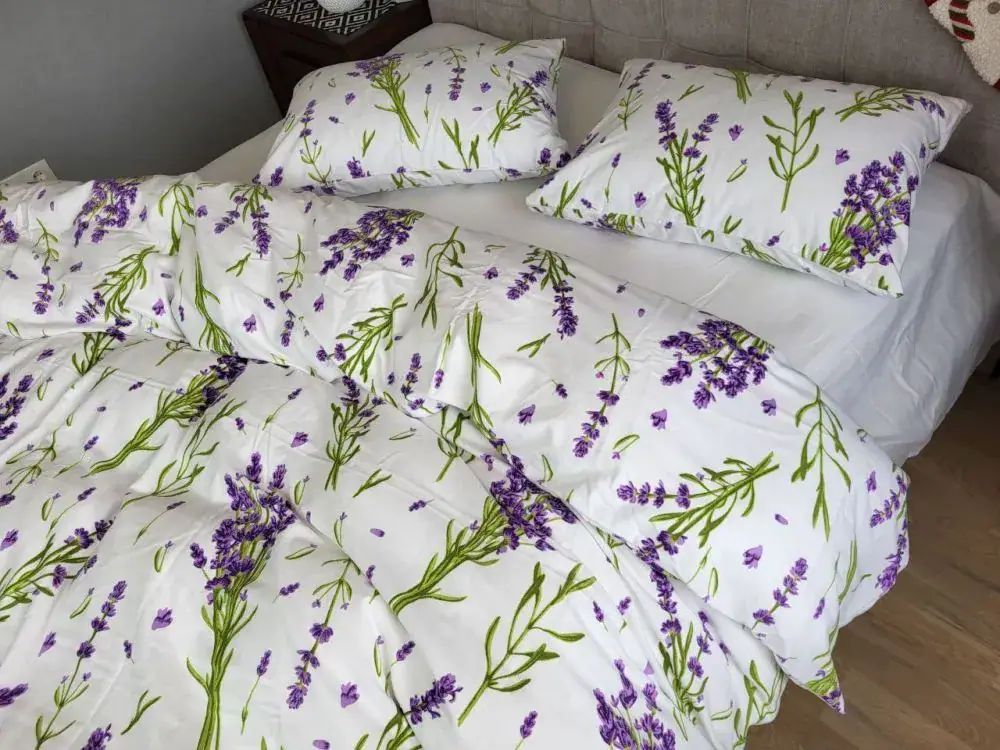 Комплект постільної білизни з фланелі Turkish flannel Лаванда/білий (2)