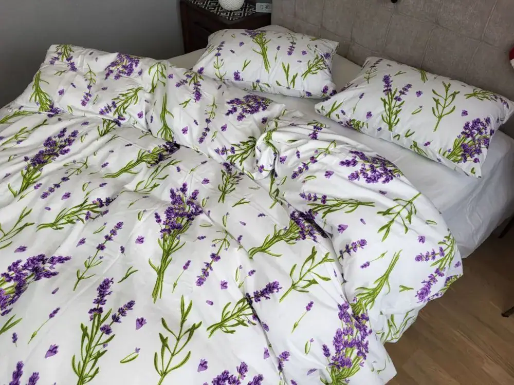 Комплект постільної білизни з фланелі Turkish flannel Лаванда/білий (3)