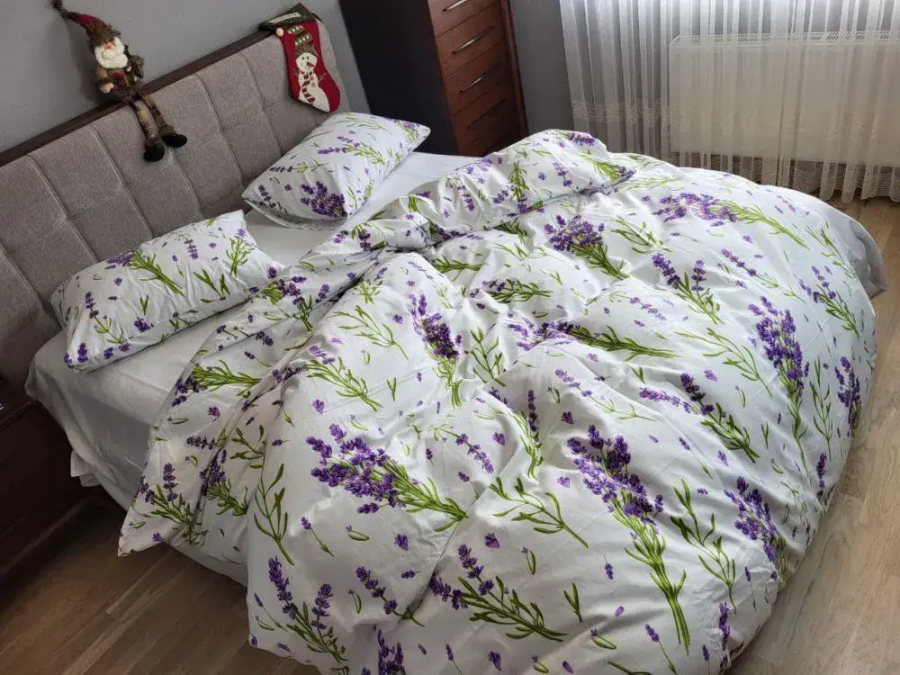 Комплект постільної білизни з фланелі Turkish flannel Лаванда/білий (4)