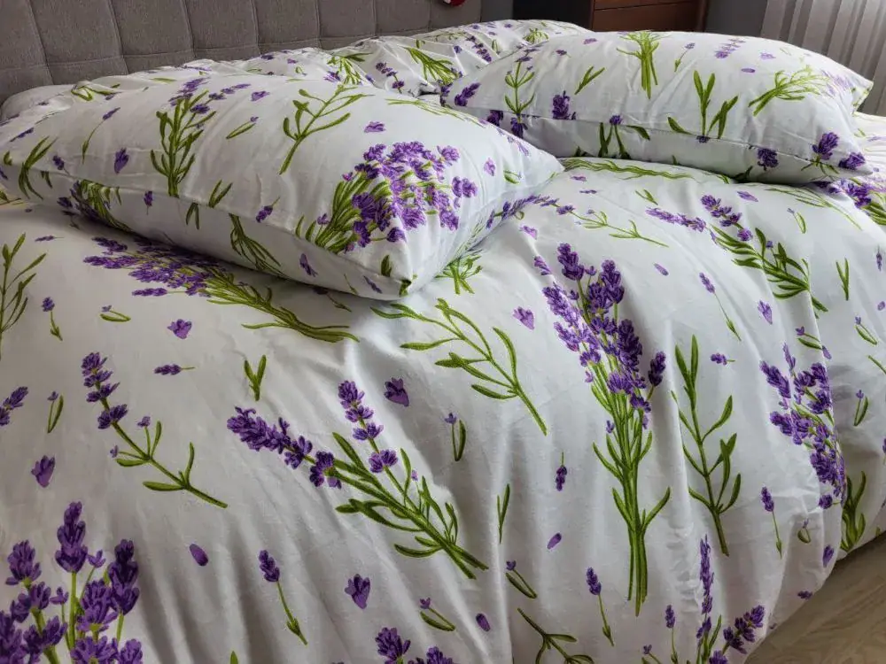 Комплект постільної білизни з фланелі Turkish flannel Лаванда/білий (5)
