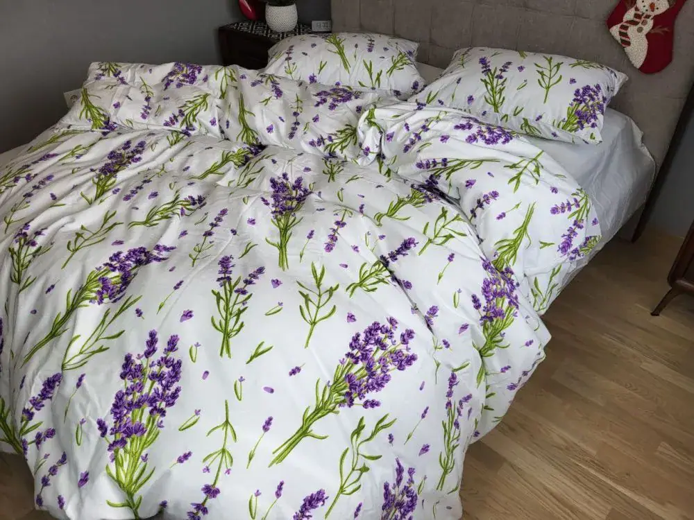 Комплект постільної білизни з фланелі Turkish flannel Лаванда/білий (6)