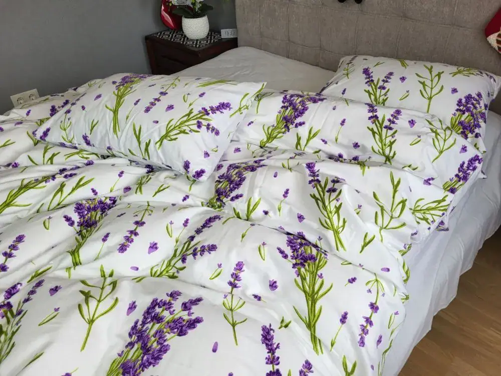 Комплект постільної білизни з фланелі Turkish flannel Лаванда/білий (7)