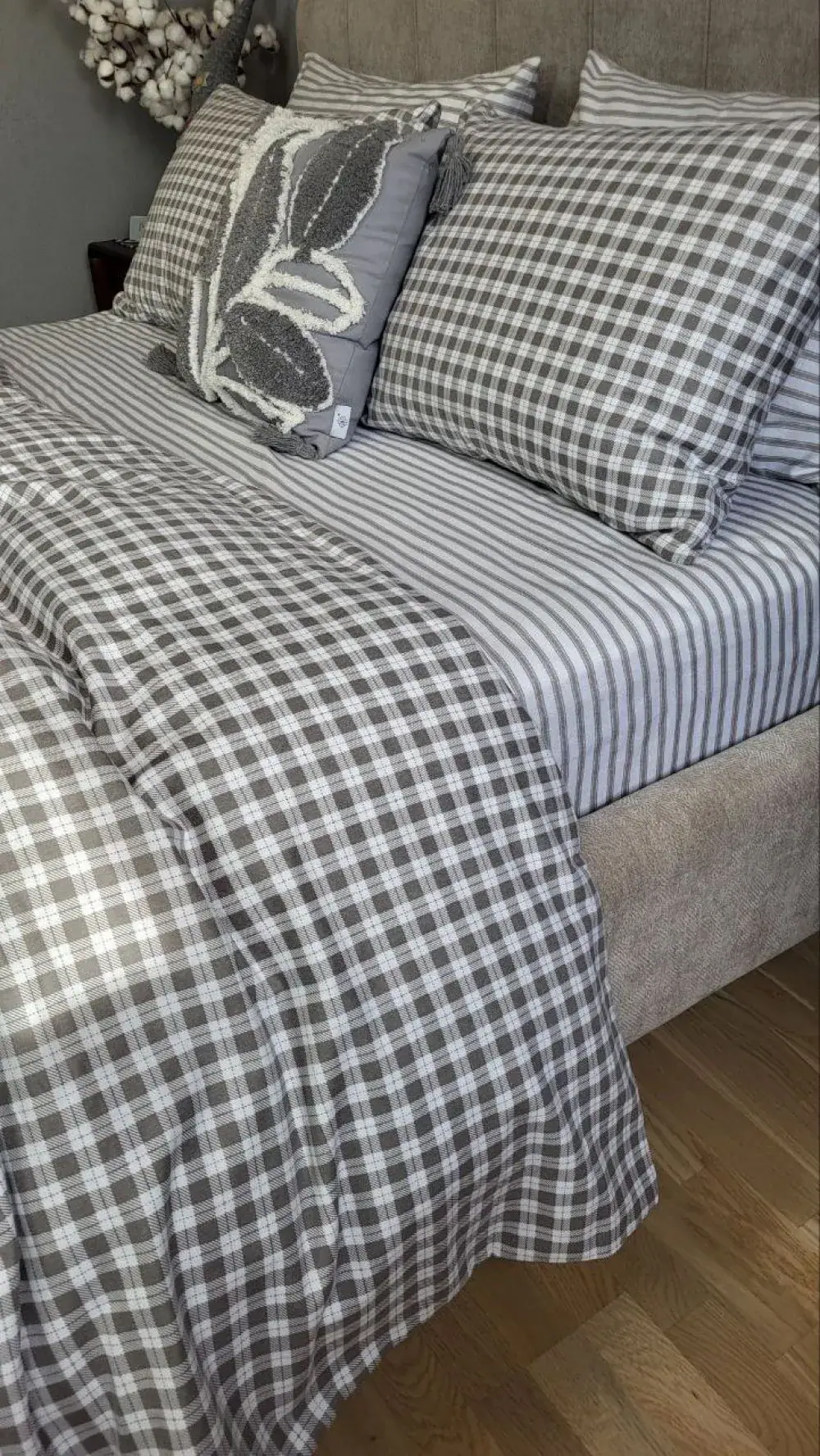Комплект постільної білизни з фланелі Клітинка/смужка Turkish flannel наволочка 50x70см, підкладка двостороння (6)