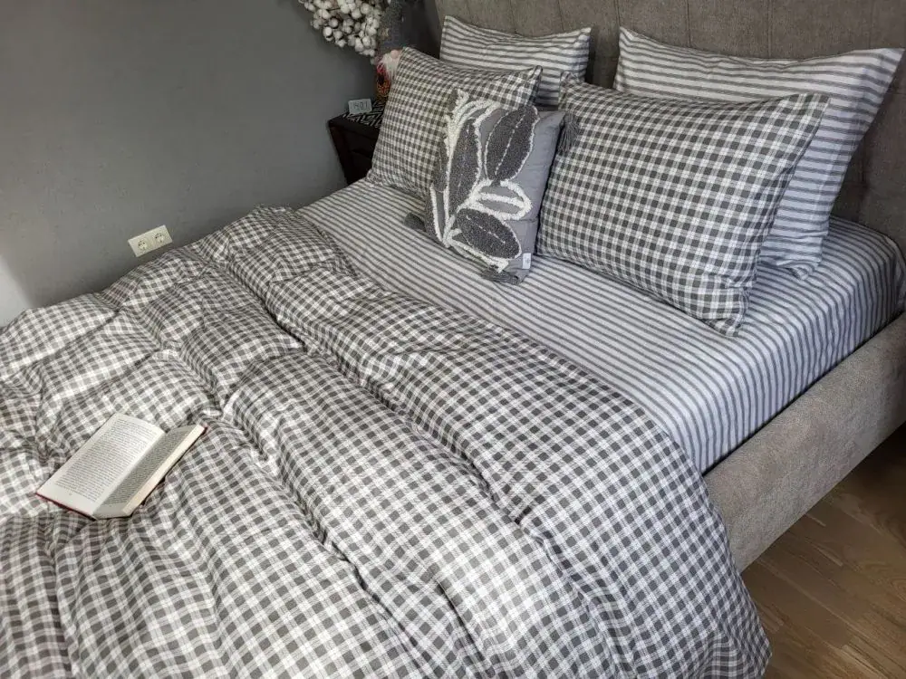 Комплект постільної білизни з фланелі Клітинка/смужка Turkish flannel наволочка 50x70см, підкладка двостороння (7)