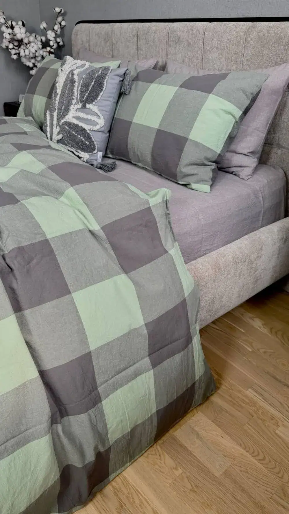 Комплект постільної білизни Green Kilt+Rock Gray з вареної бавовни (4)