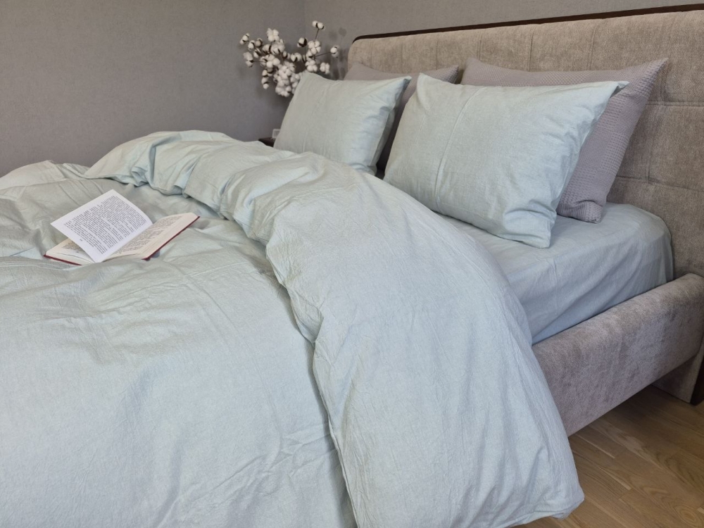 Елітна постільна білизна з вареної бавовни Light azure, Washed Cotton W1061 (3)