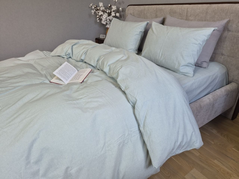 Елітна постільна білизна з вареної бавовни Light azure, Washed Cotton W1061 (4)