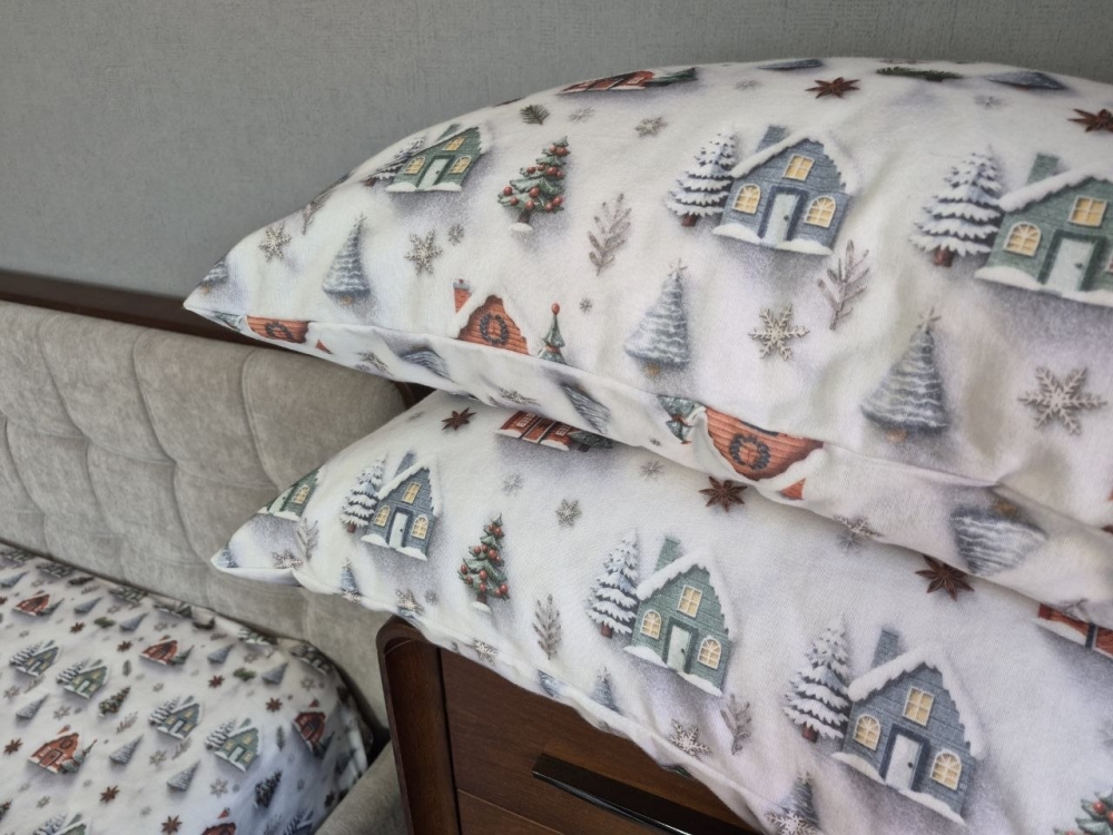 Постільна білизна з фланелі Turkish flannel 5D Новорічна ніч/блакитний (2)