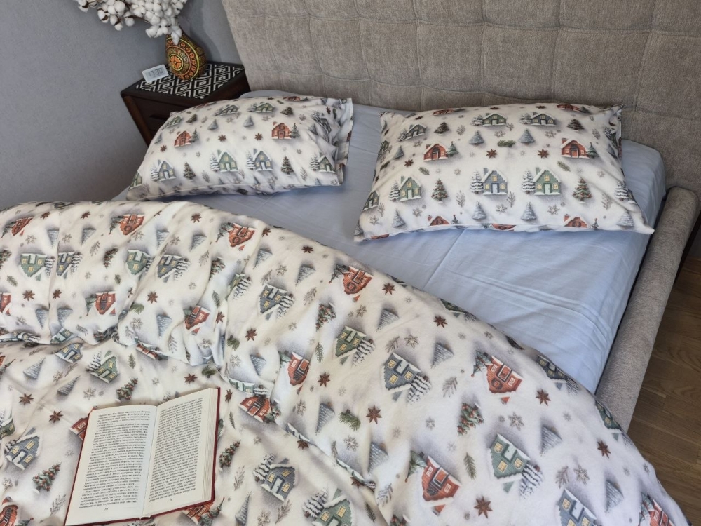 Постільна білизна з фланелі Turkish flannel 5D Новорічна ніч/блакитний (3)