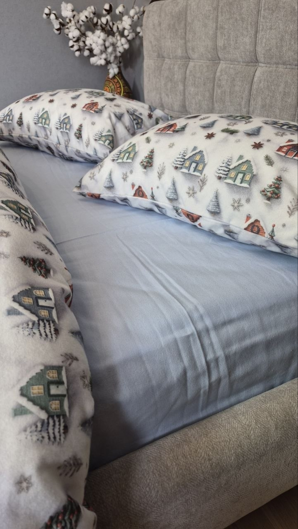Постільна білизна з фланелі Turkish flannel 5D Новорічна ніч/блакитний (4)