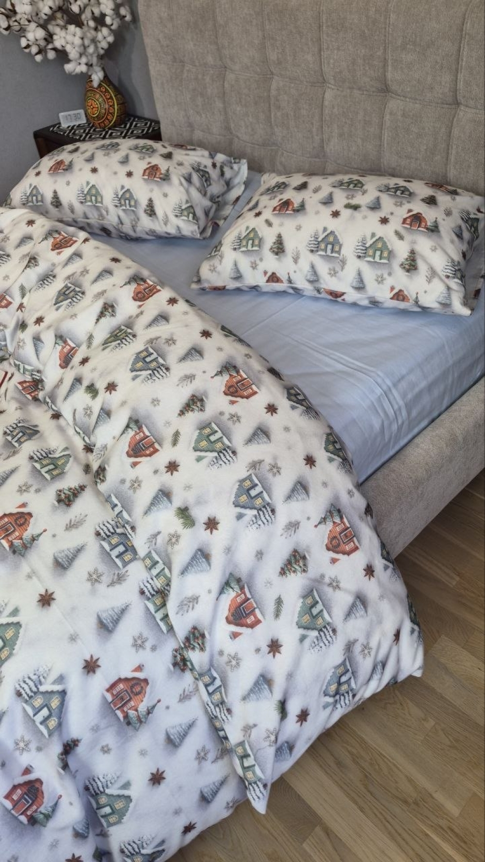 Постільна білизна з фланелі Turkish flannel 5D Новорічна ніч/блакитний (5)