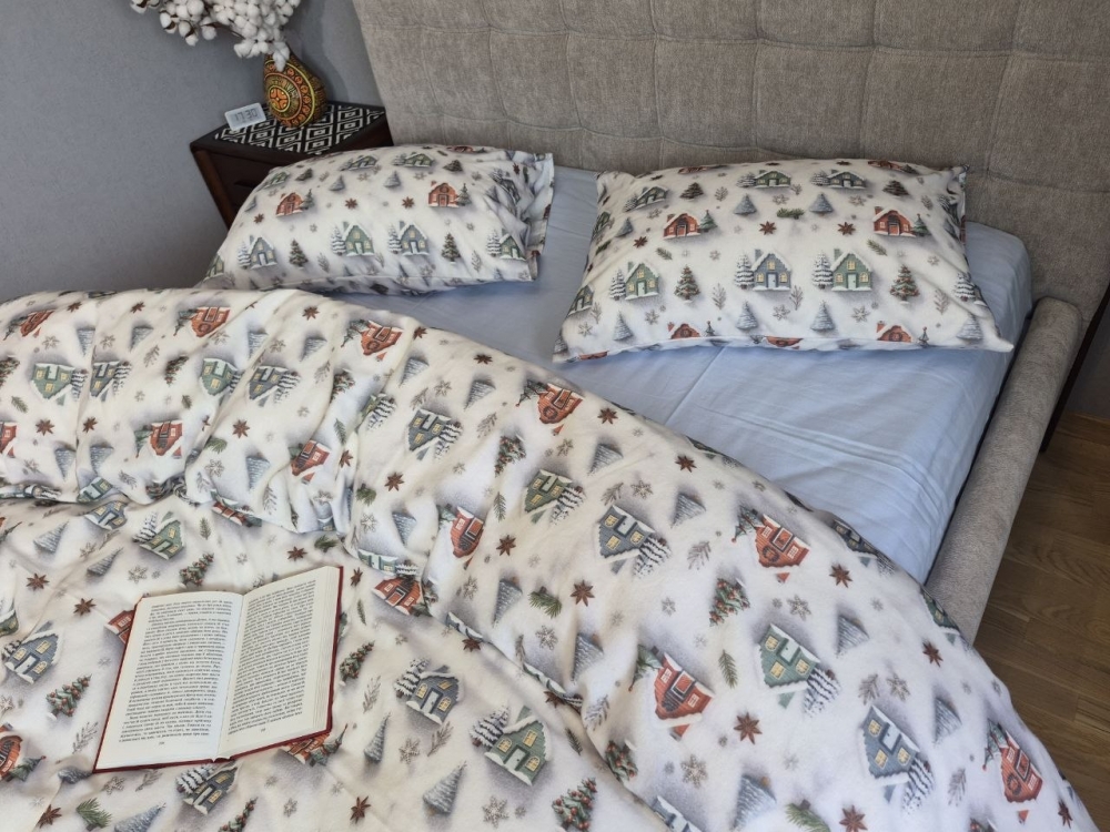 Постільна білизна з фланелі Turkish flannel 5D Новорічна ніч/блакитний (6)