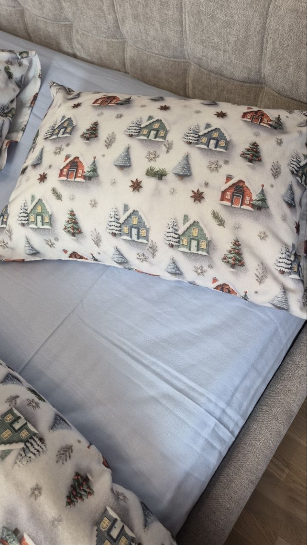Постільна білизна з фланелі Turkish flannel 5D Новорічна ніч/блакитний (7)