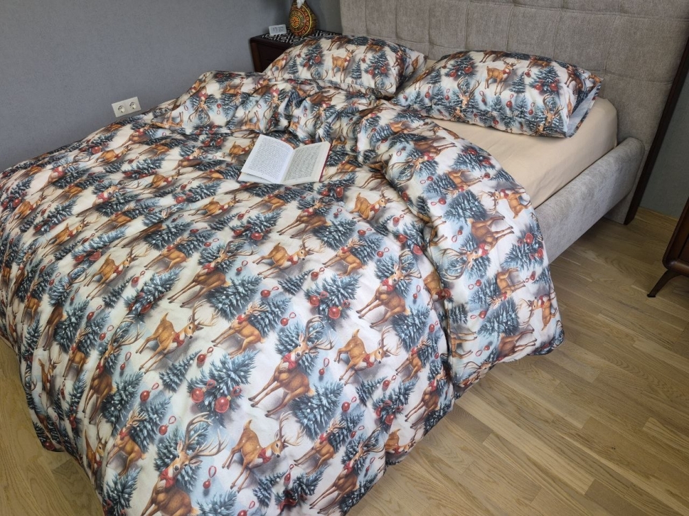 Постільна білизна з фланелі Олені NEW у бежевій пастелі, Turkish flannel 5D (2)