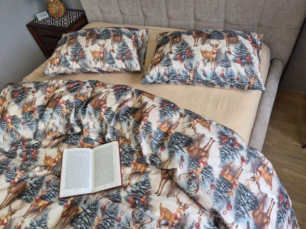 Постільна білизна з фланелі Олені NEW у бежевій пастелі, Turkish flannel 5D (3)