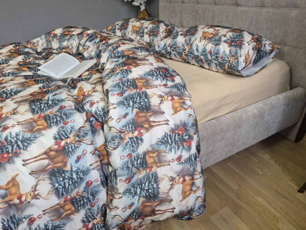 Постільна білизна з фланелі Олені NEW у бежевій пастелі, Turkish flannel 5D (4)